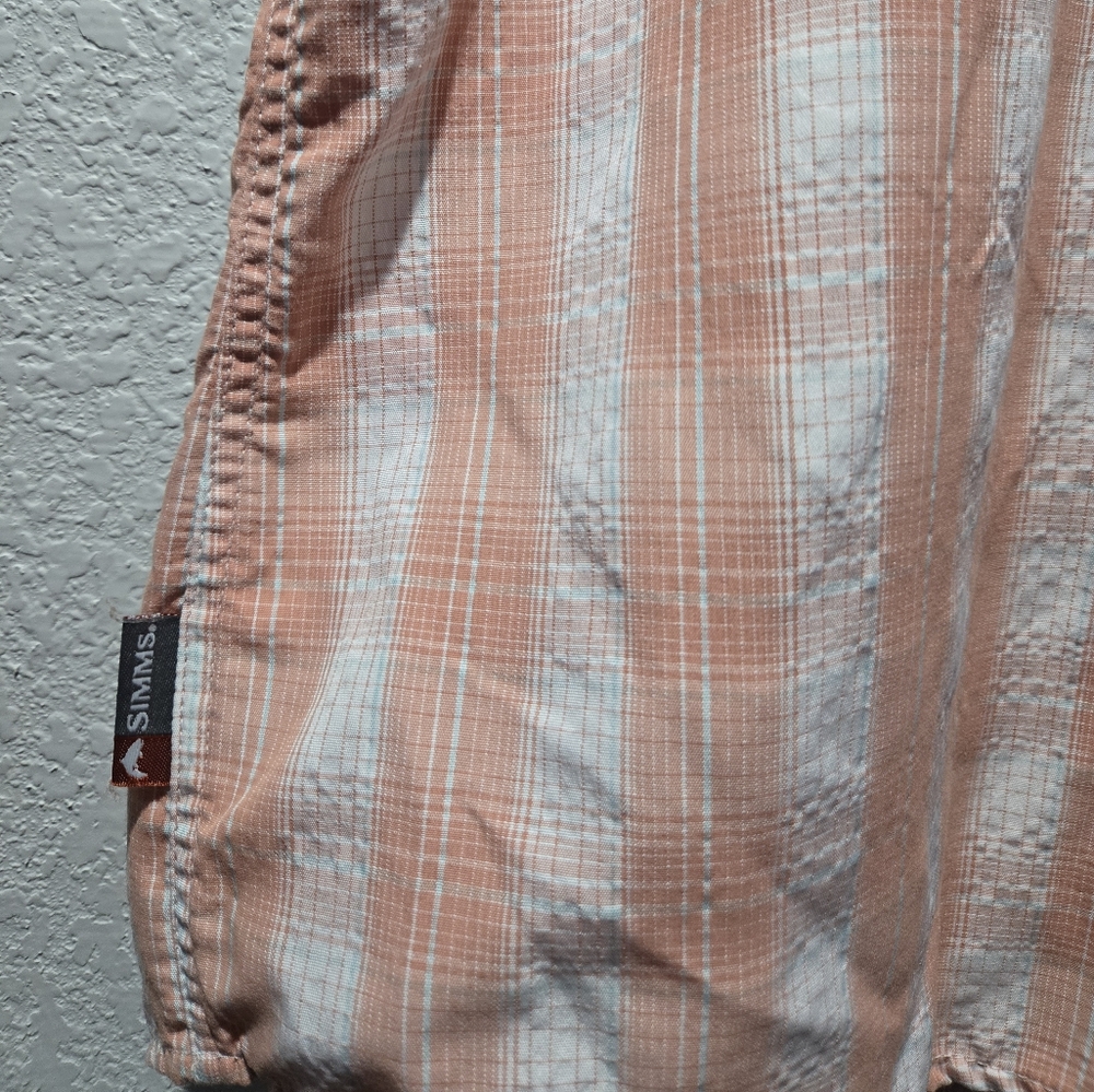 Simms Men's Peach and White Plaid Casual Shirt - Picture 4 of 6